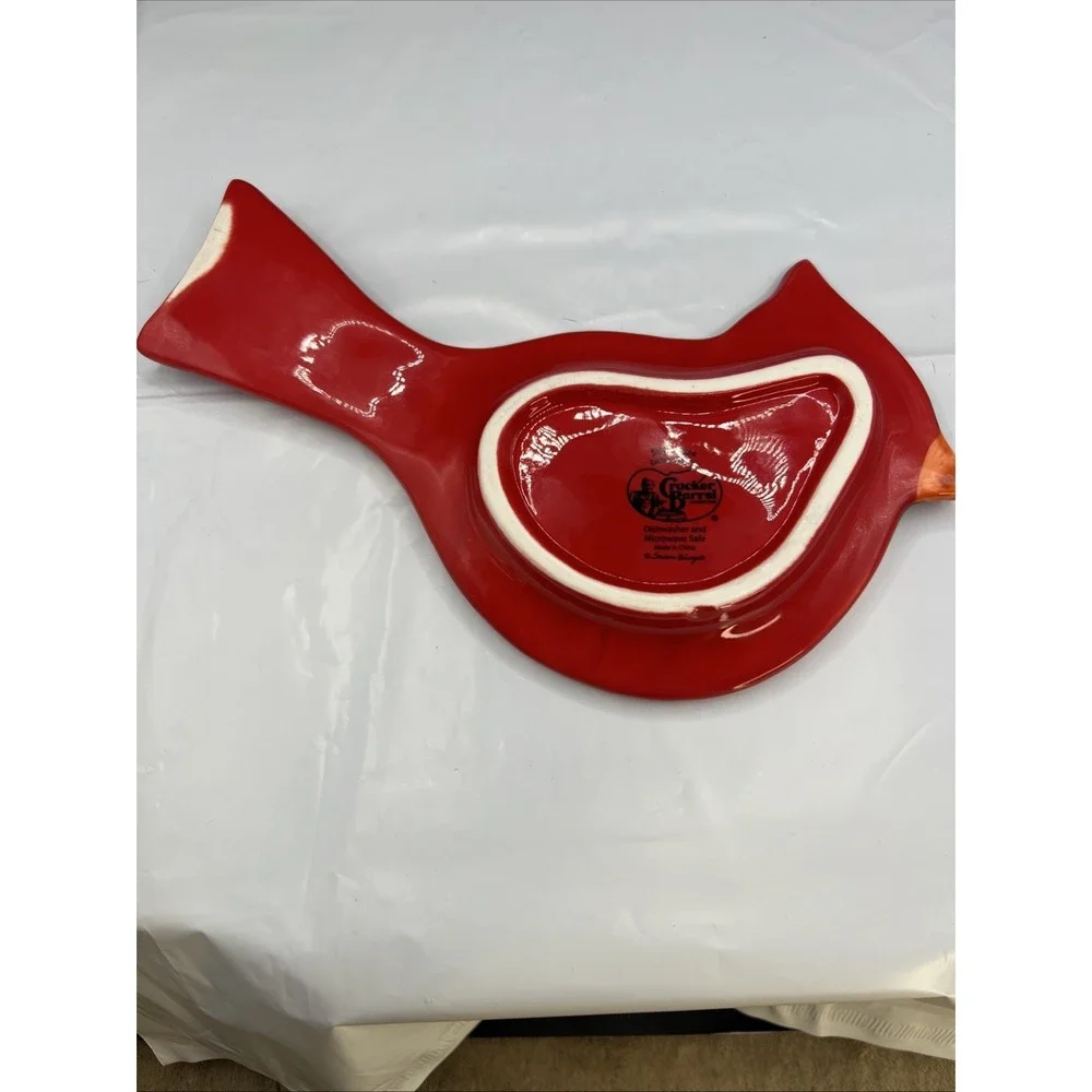 Cracker Barrel Susan Winget Retired Cardinal Spoon Rest Stoneware Red Christmas